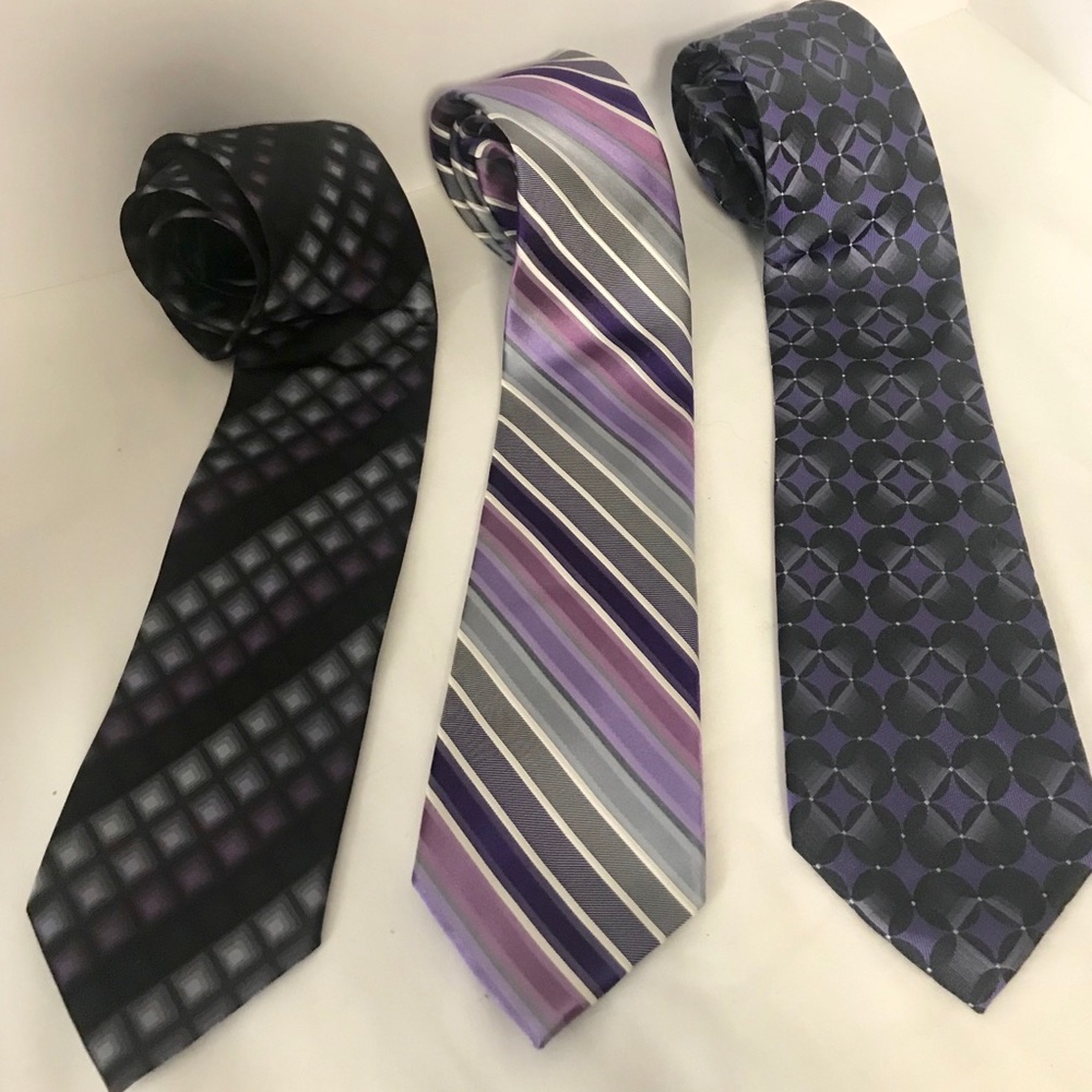 Lot of 3 VanHeusen Ties Purples Gray & Black